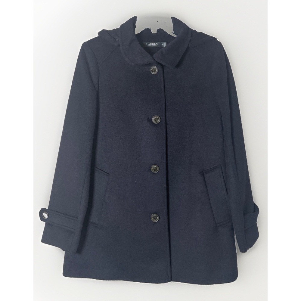 Lauren Ralph Lauren Black Label Wool Blend Hooded Walker Coat Black Women Size 4